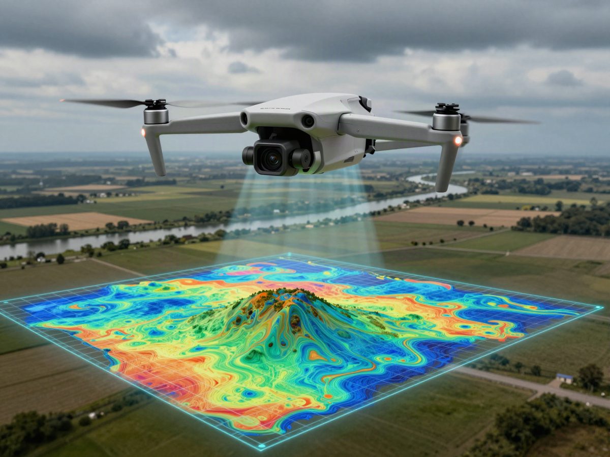 Concepto de drone generando un modelo digital de elevación del terreno